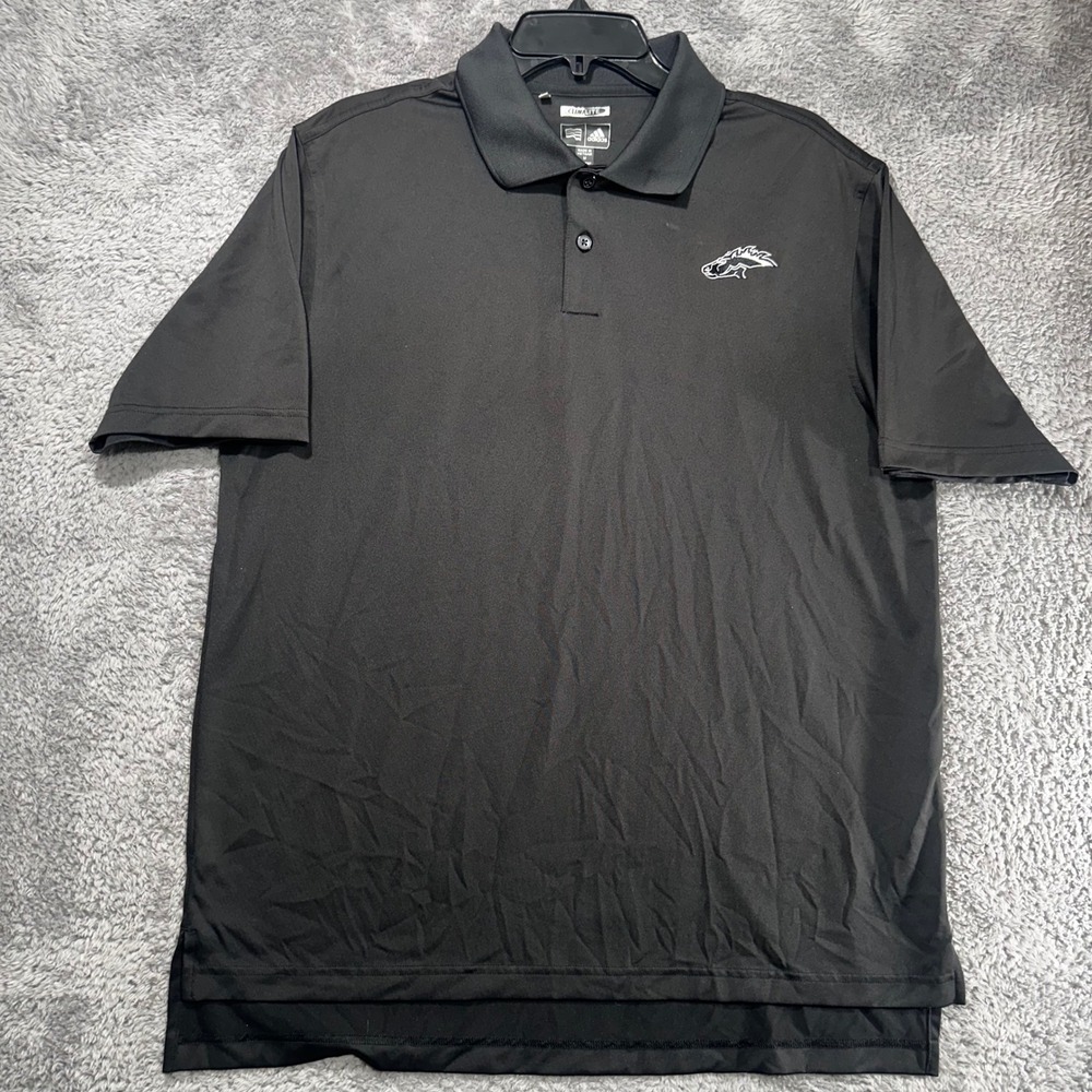 Adidas Polo Shirt Mens Medium Black Climalite Short Sleeve Embroidered HorseLogo